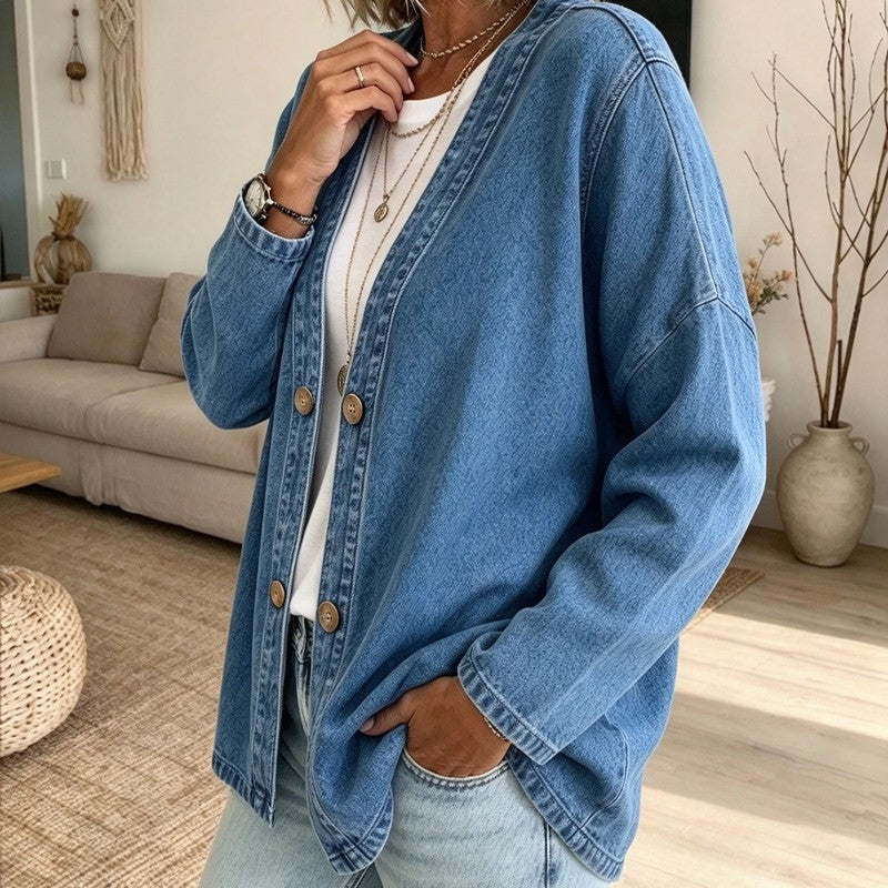 Colette Relaxed Denim Button-Up Cardigan