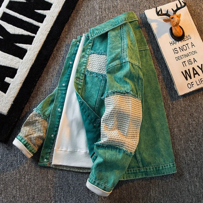 Marav Patchwork Textured Denim Jacket