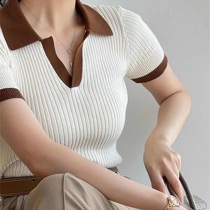 Ruth Women's Ribbed Knit Polo Top