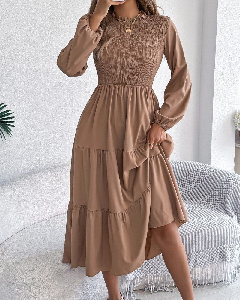 Andrea Women's Smocked Long Sleeve Midi Dress