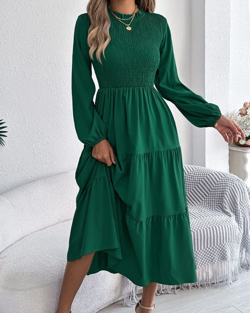 Andrea Women's Smocked Long Sleeve Midi Dress