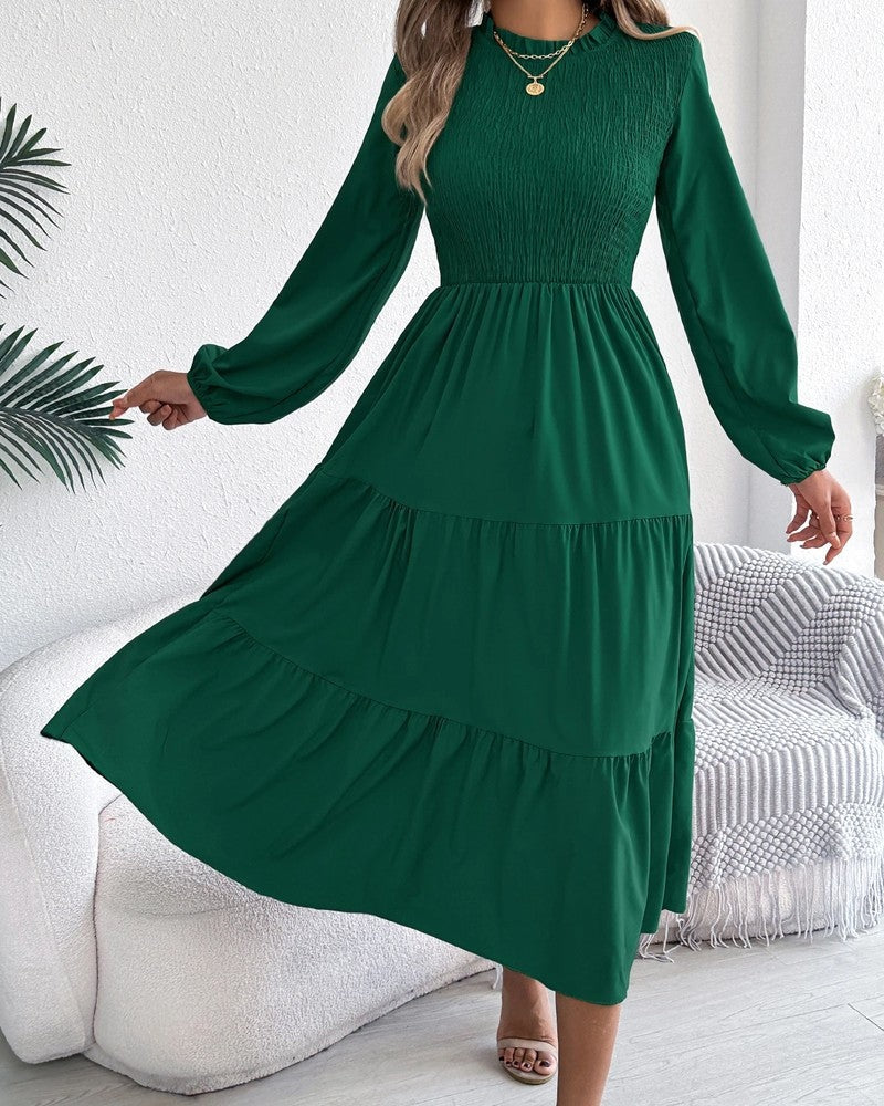 Andrea Women's Smocked Long Sleeve Midi Dress