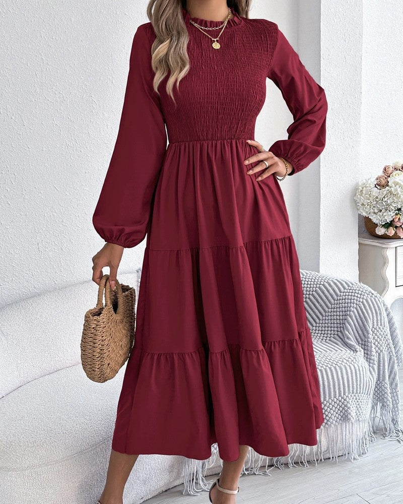 Andrea Women's Smocked Long Sleeve Midi Dress