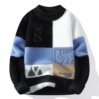 Arlien Fuzzy Patchwork Crewneck Sweater