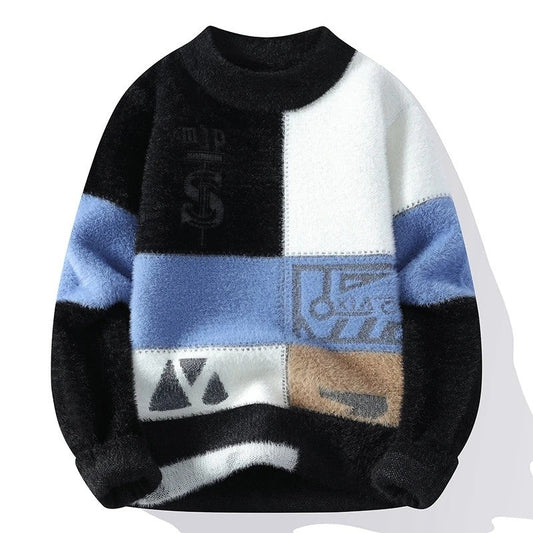 Arlien Fuzzy Patchwork Crewneck Sweater