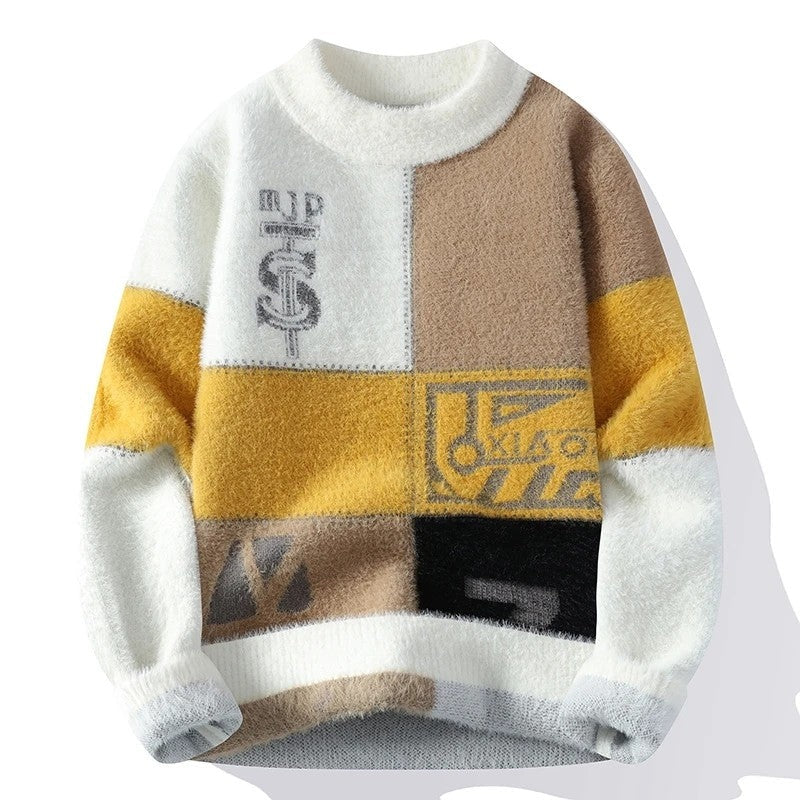 Arlien Fuzzy Patchwork Crewneck Sweater