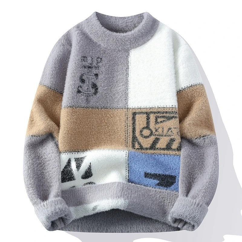 Arlien Fuzzy Patchwork Crewneck Sweater