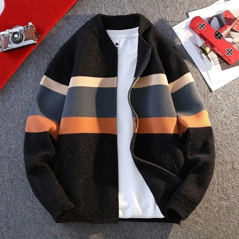 Solrix Relaxed Stripe Knit Bomber Jacket