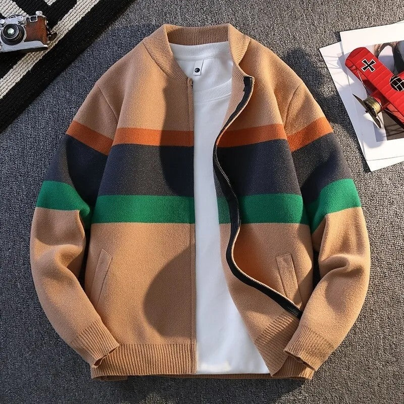 Solrix Relaxed Stripe Knit Bomber Jacket