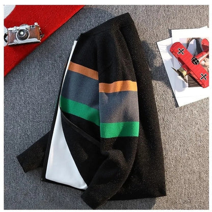 Solrix Relaxed Stripe Knit Bomber Jacket