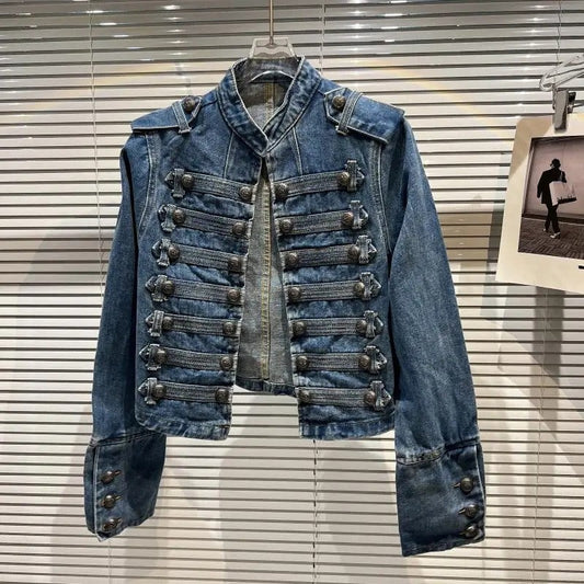Arvelle Military Cropped Denim Jacket