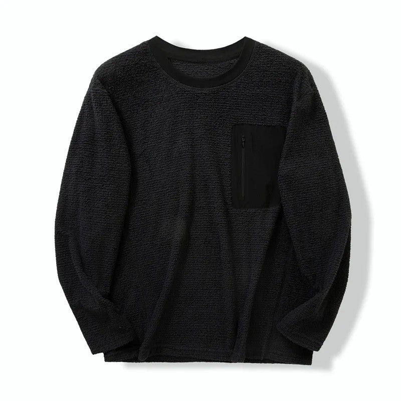 Calvel Textured Fleece Zip Pocket Pullover