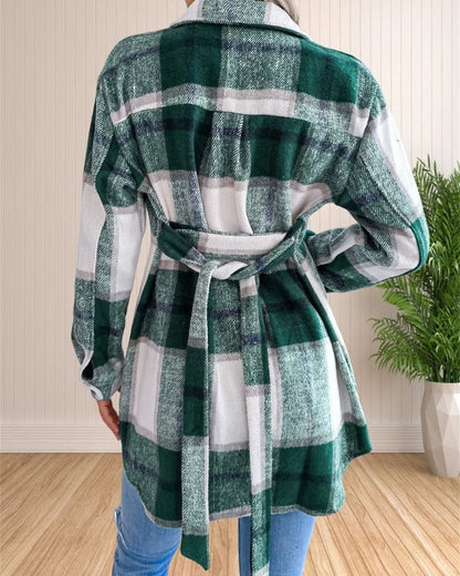 Cecile Belted Plaid Shirt Jacket