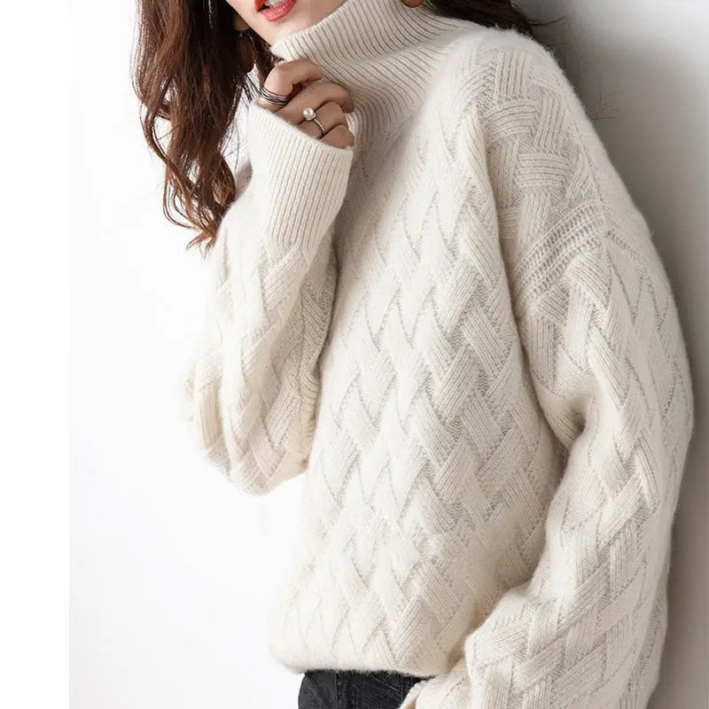 Celinne Basketweave Knit Turtleneck Sweater