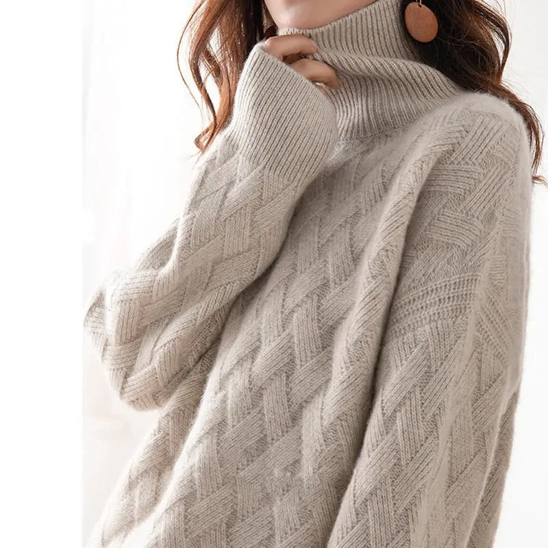 Celinne Basketweave Knit Turtleneck Sweater