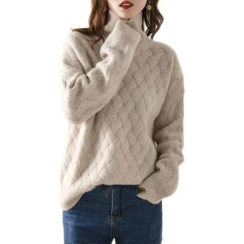 Celinne Basketweave Knit Turtleneck Sweater