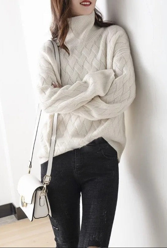 Celinne Basketweave Knit Turtleneck Sweater