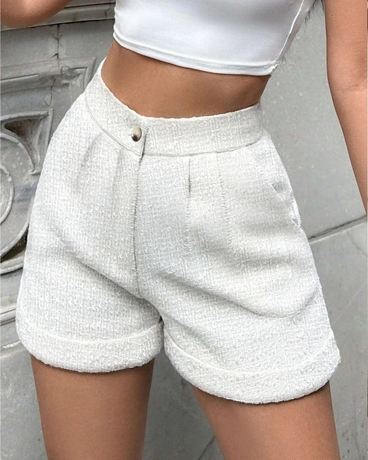 Chloe Women's Textured High-Rise Tweed Shorts