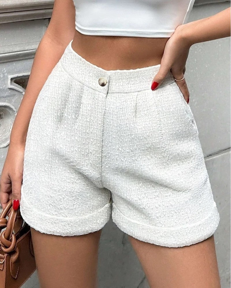Chloe Women's Textured High-Rise Tweed Shorts