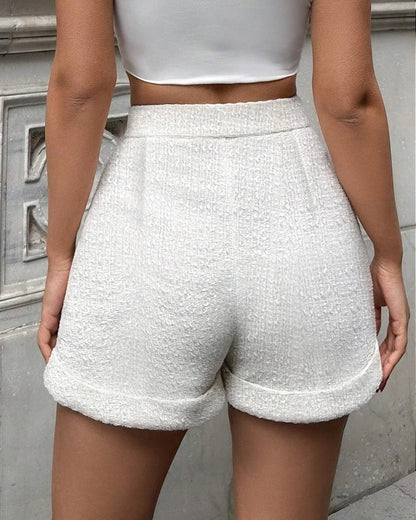 Chloe Women's Textured High-Rise Tweed Shorts