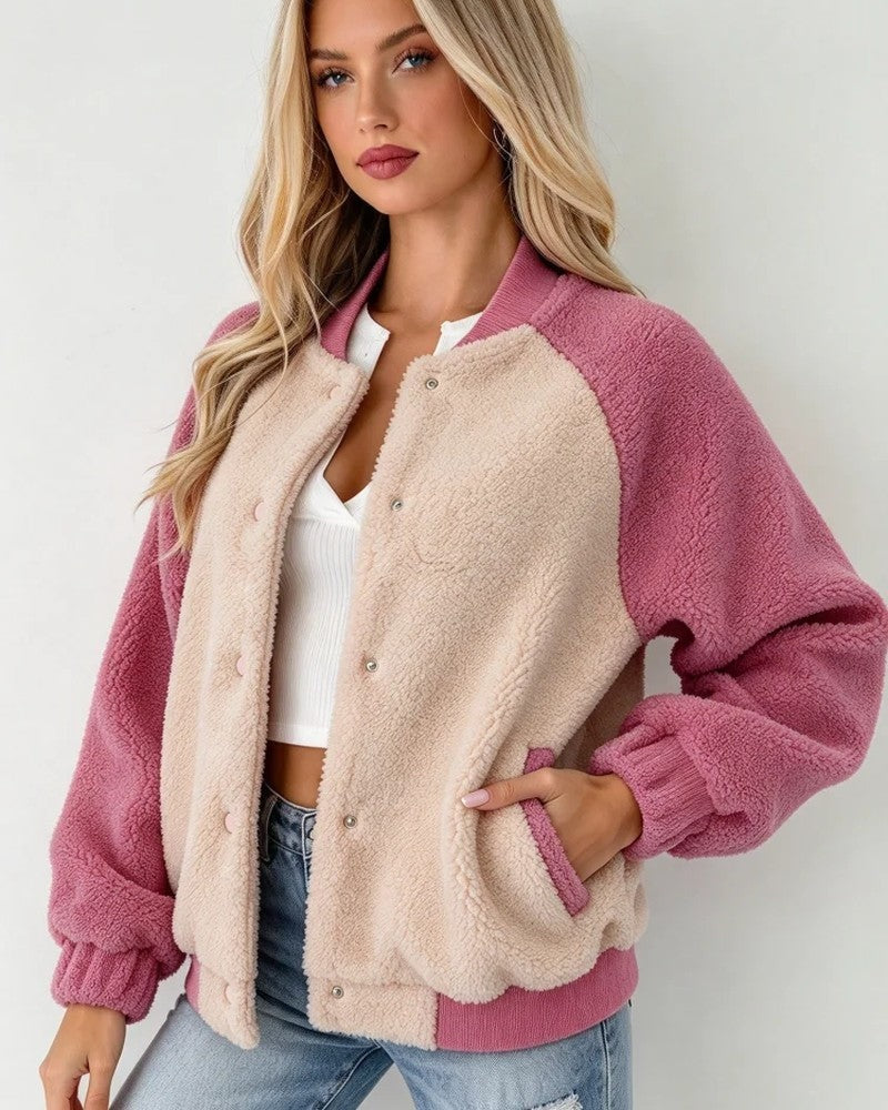 Claudia Women's Fleece Varsity Bomber Jacket