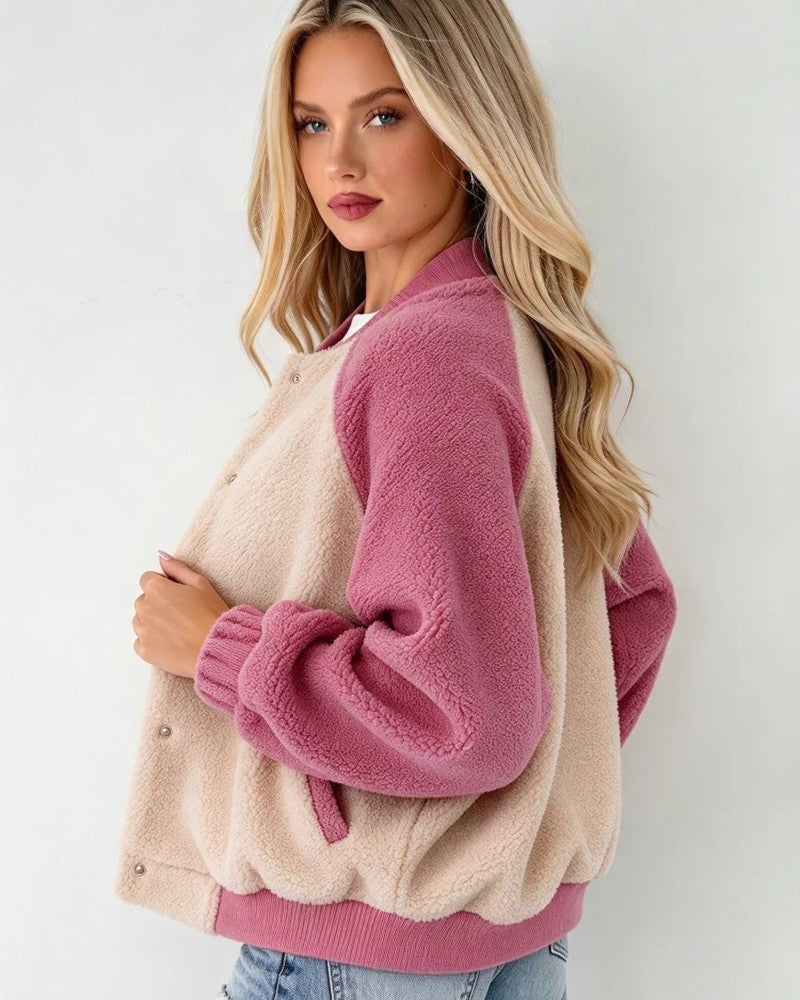 Claudia Women's Fleece Varsity Bomber Jacket
