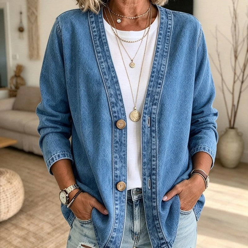 Colette Relaxed Denim Button-Up Cardigan