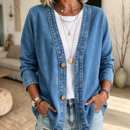 Colette Relaxed Denim Button-Up Cardigan