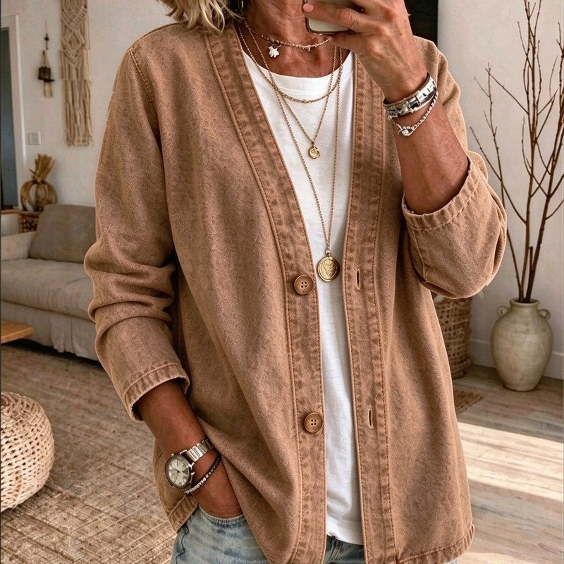 Colette Relaxed Denim Button-Up Cardigan