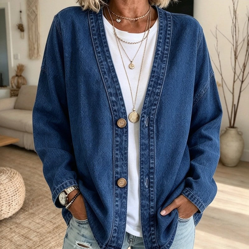 Colette Relaxed Denim Button-Up Cardigan