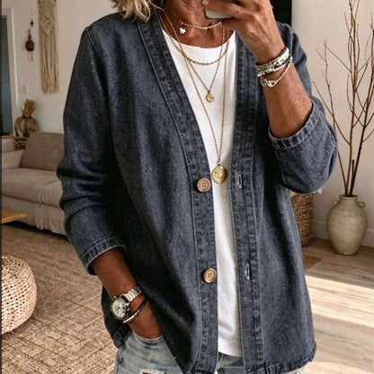Colette Relaxed Denim Button-Up Cardigan