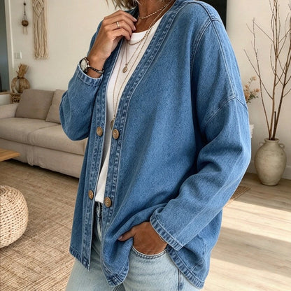 Colette Relaxed Denim Button-Up Cardigan