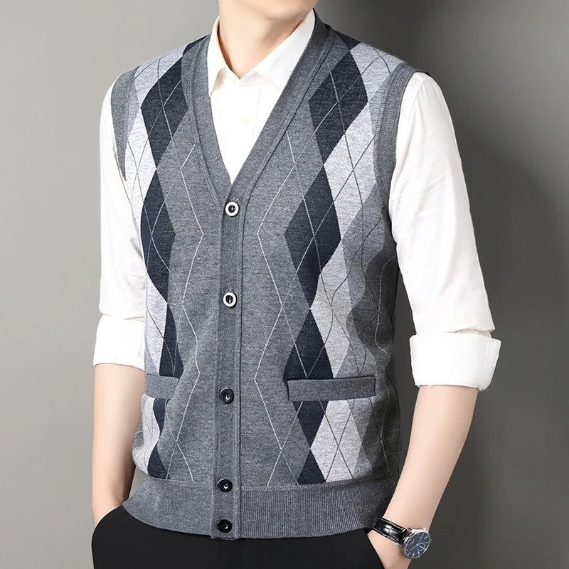 Corbin Argyle Knit Button-Up Vest
