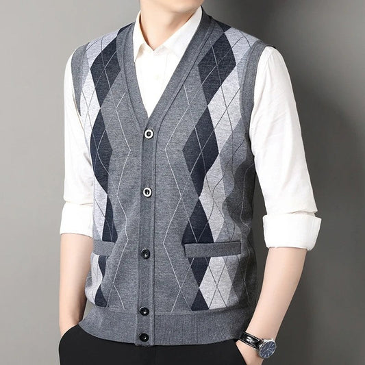 Corbin Argyle Knit Button-Up Vest