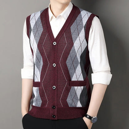 Corbin Argyle Knit Button-Up Vest
