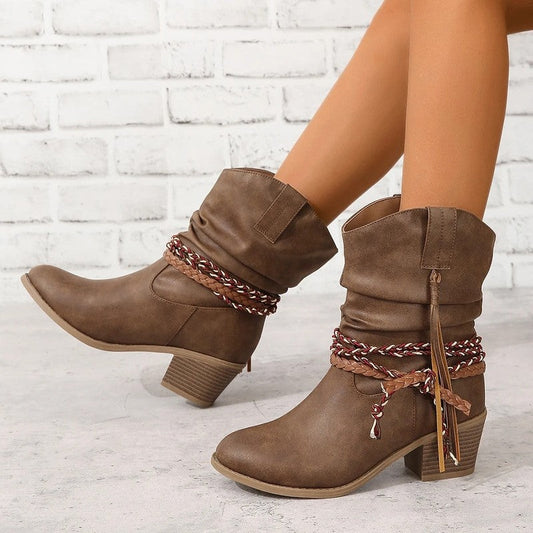 Cyrene Slouchy Braided Strap Ankle Boots