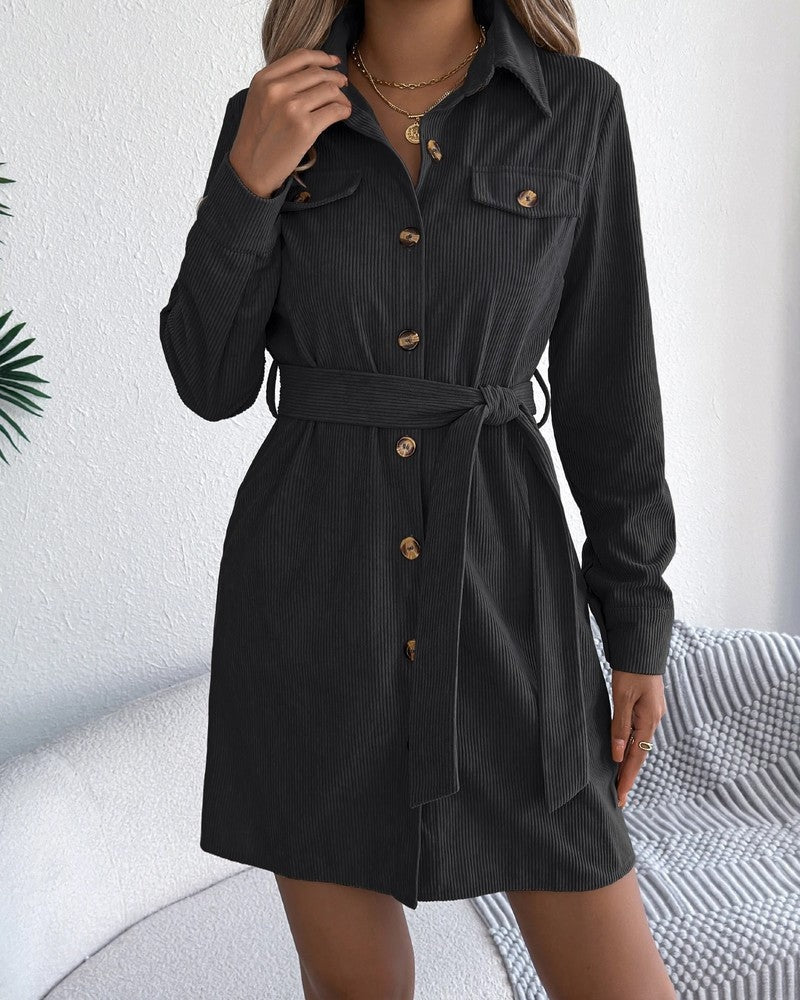 Diana Women's Corduroy Belted Shirt Dress