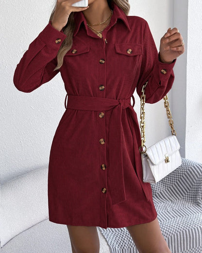 Diana Women's Corduroy Belted Shirt Dress