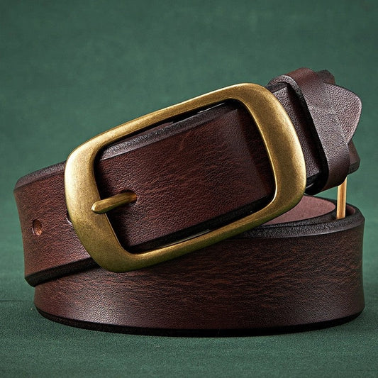 Dovely Leather Brass Buckle Belt Genuine Leather