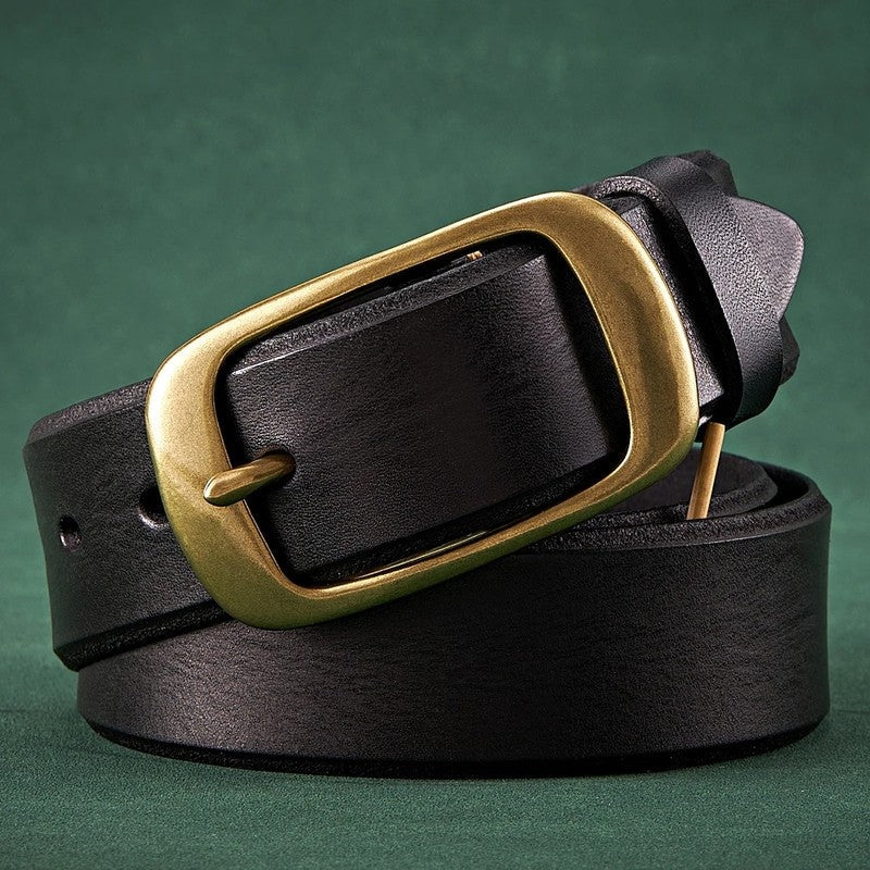 Dovely Leather Brass Buckle Belt Genuine Leather