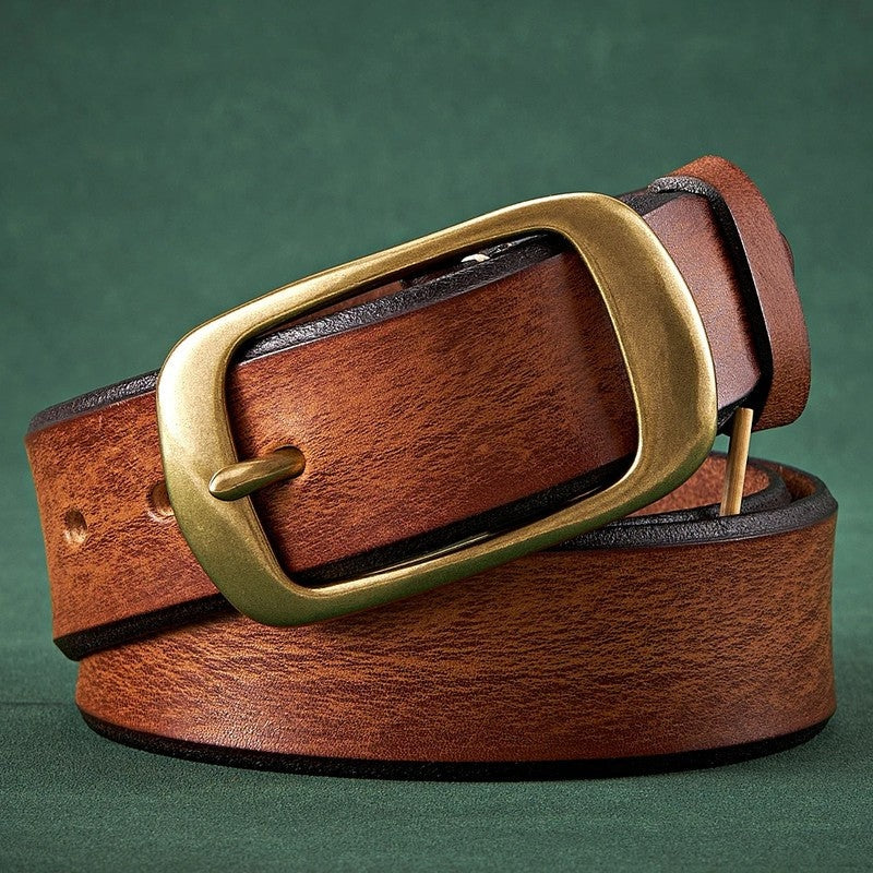 Dovely Leather Brass Buckle Belt Genuine Leather