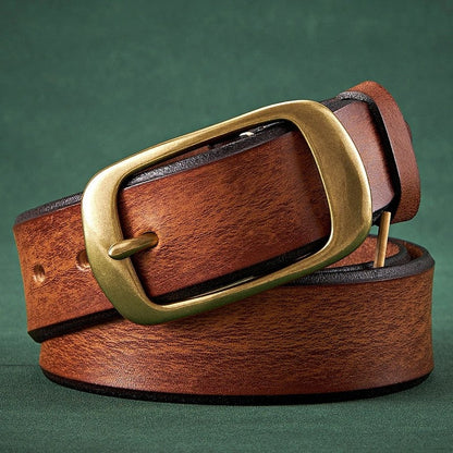 Dovely Leather Brass Buckle Belt Genuine Leather