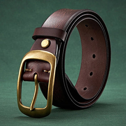 Dovely Leather Brass Buckle Belt Genuine Leather
