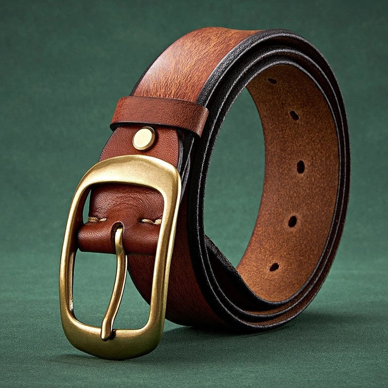Dovely Leather Brass Buckle Belt Genuine Leather