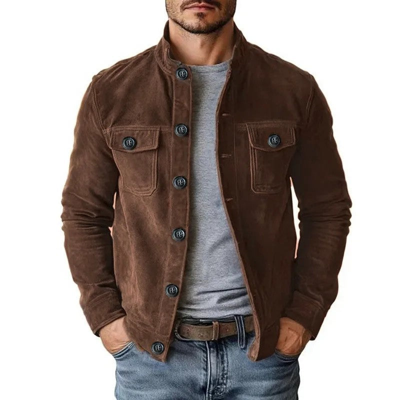Duvall Suede Button-Up Utility Jacket