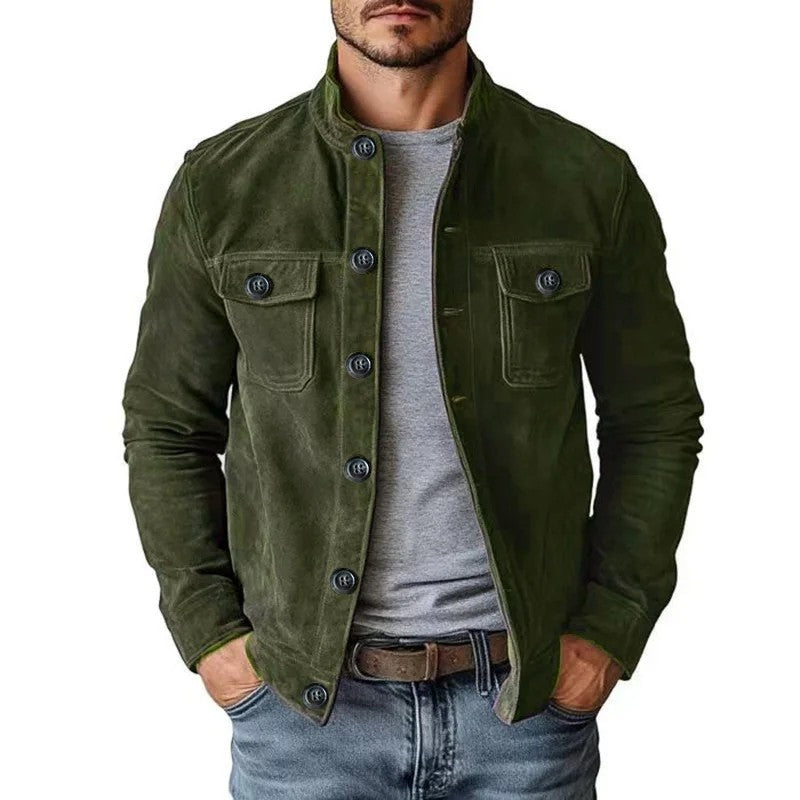 Duvall Suede Button-Up Utility Jacket
