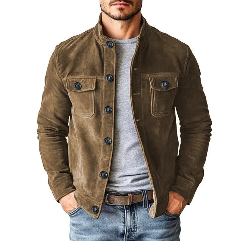 Duvall Suede Button-Up Utility Jacket