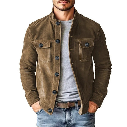 Duvall Suede Button-Up Utility Jacket