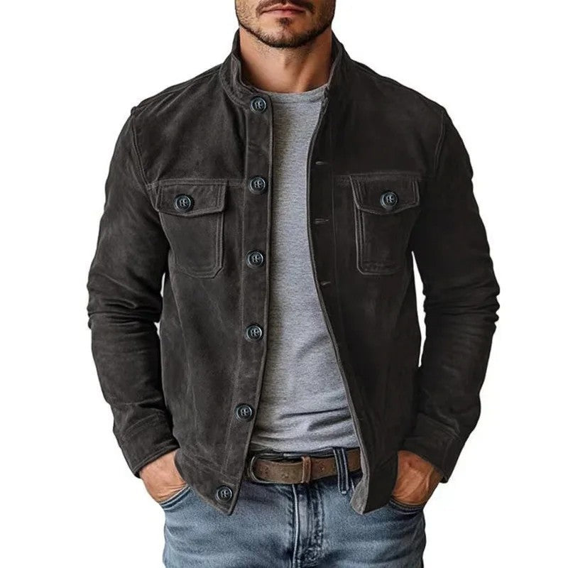 Duvall Suede Button-Up Utility Jacket