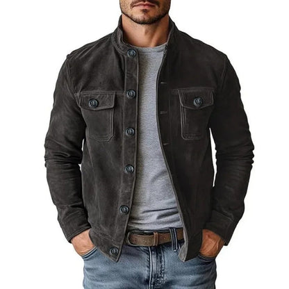 Duvall Suede Button-Up Utility Jacket